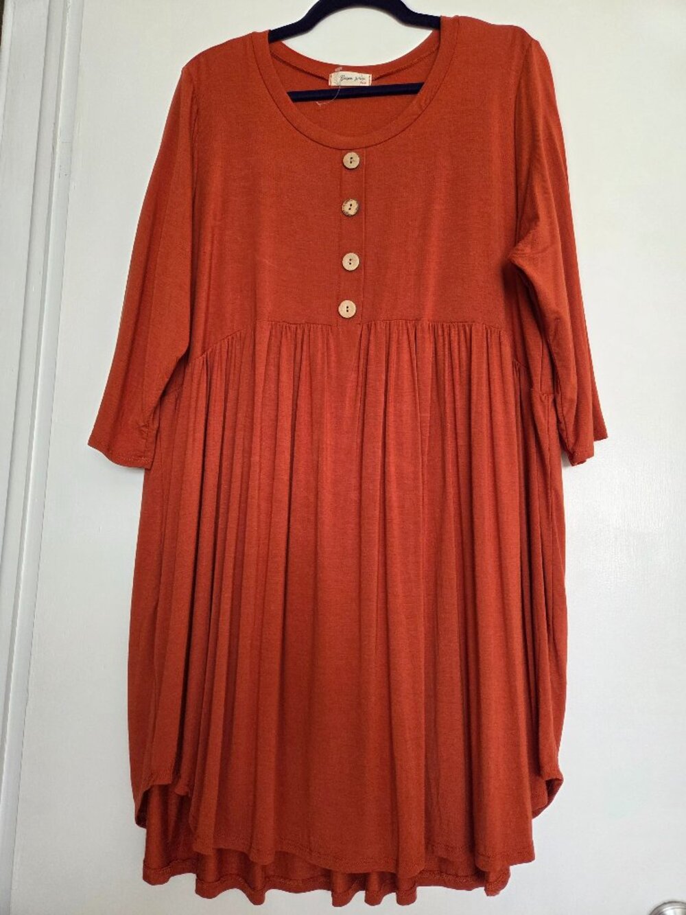 New Beeson River Babydoll 3XL Jersey Dress 3/4 Sleeve Rust USA Prairie Prairie